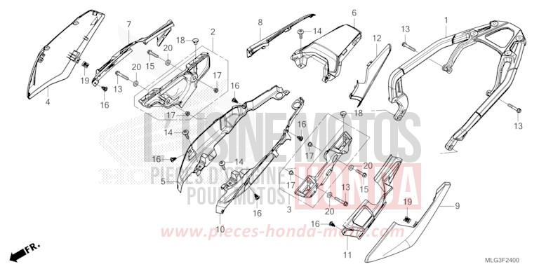 COUVERCLE LATERAL/PORTE-BAGAGE ARRIERE (1) de Africa Twin DCT GRAND PRIX RED (R380B) 2022